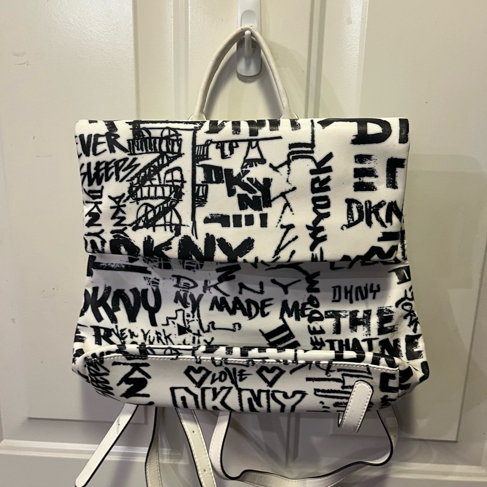 DKNY Black and White Urban Graffiti Backpack